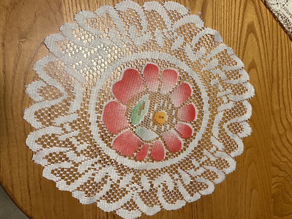 White Lace Floral Doily 16" Round Table Centerpiece Pink Flower Cottagecore